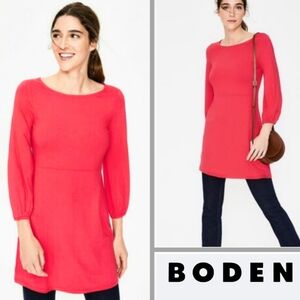 NEW Boden Lucie Red/Coral Jersey Stretch Knit Mini Dress 3/4 Puff Sleeve size 6R